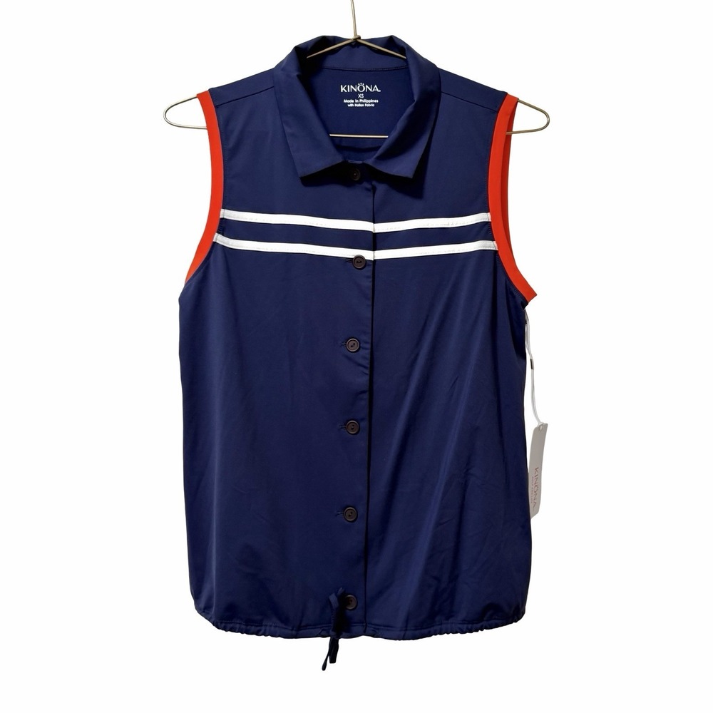 Kinona Womens Cinch It Performance Golf Tank Top XS Navy Pickleball UPF 50 NEW